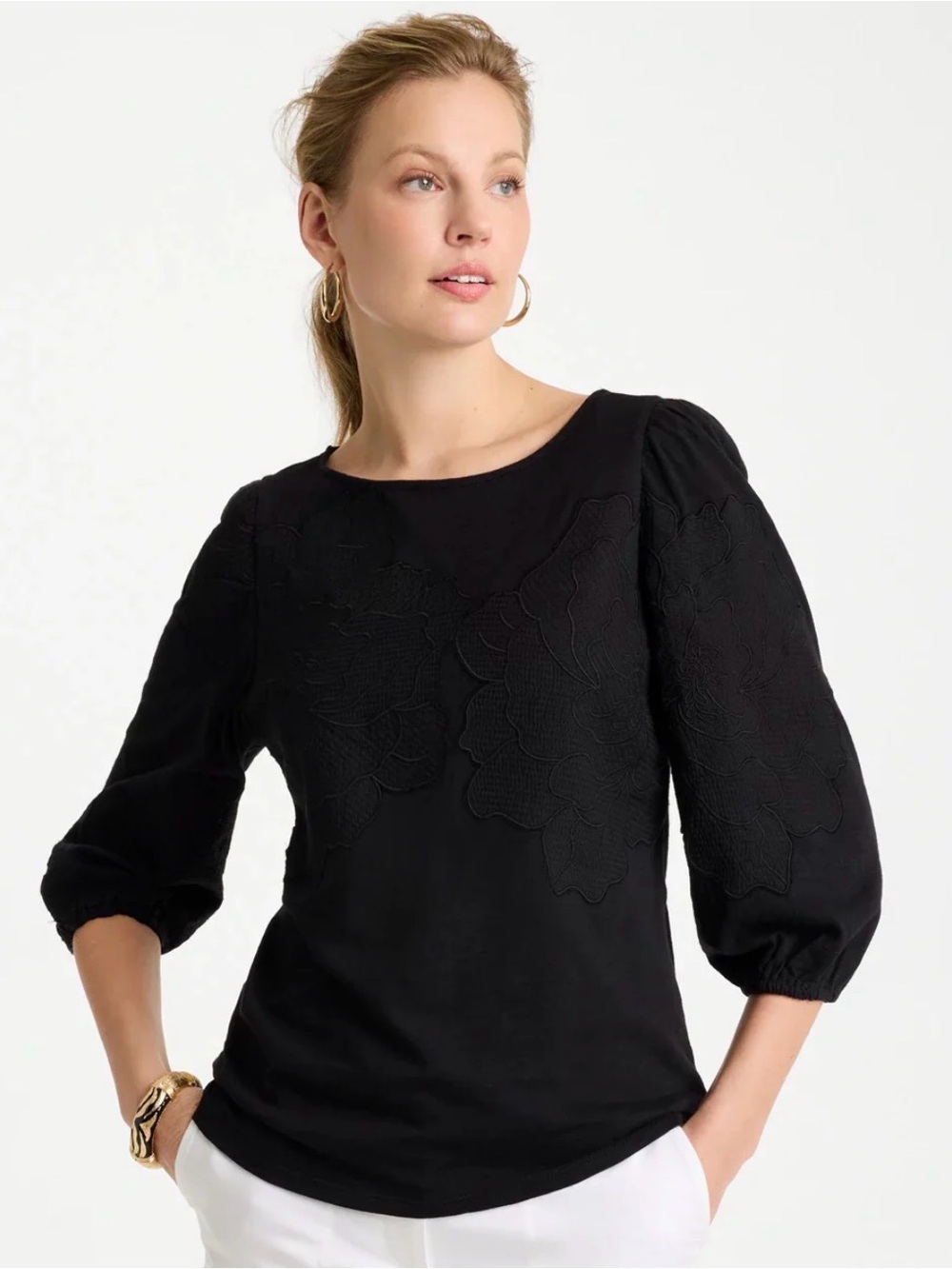 Chico’s Black Puff-Sleeve Women's Top